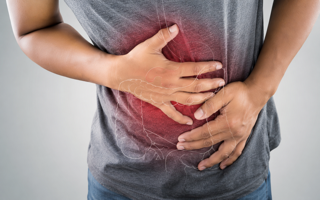 Medical illustration showing gallstones in the gallbladder with a doctor explaining diagnosis and treatment options.